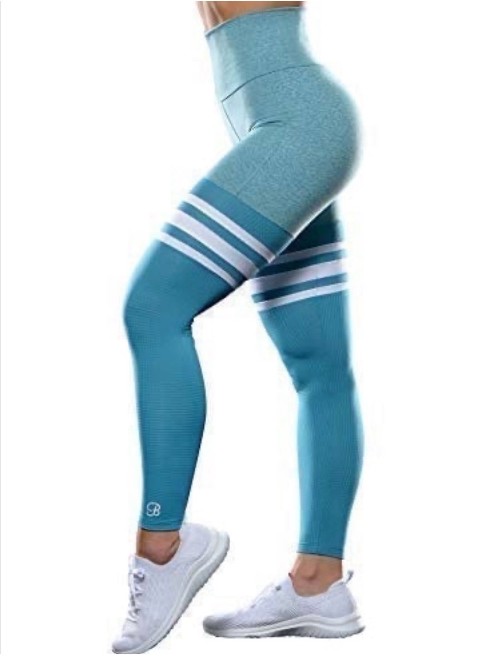 Bombshell Sportwear super cute light blue, Striped Leggings Size S like NEW!!!